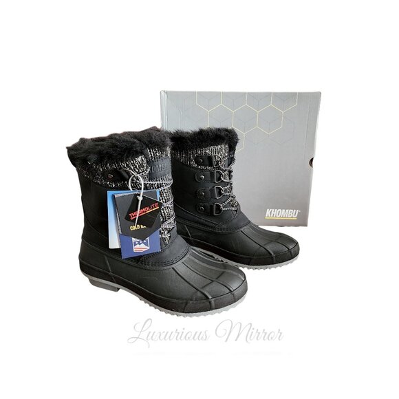 Khombu Kerigan Thermolite Cold Rated Waterproof Faux Fur Trim Lace Up Boots Sz 6 - Picture 3 of 12